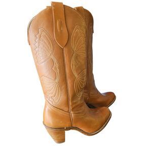 Vintage 80s Capezio Western Boots Womens Size 7 M Brown With Butterflies L 726
